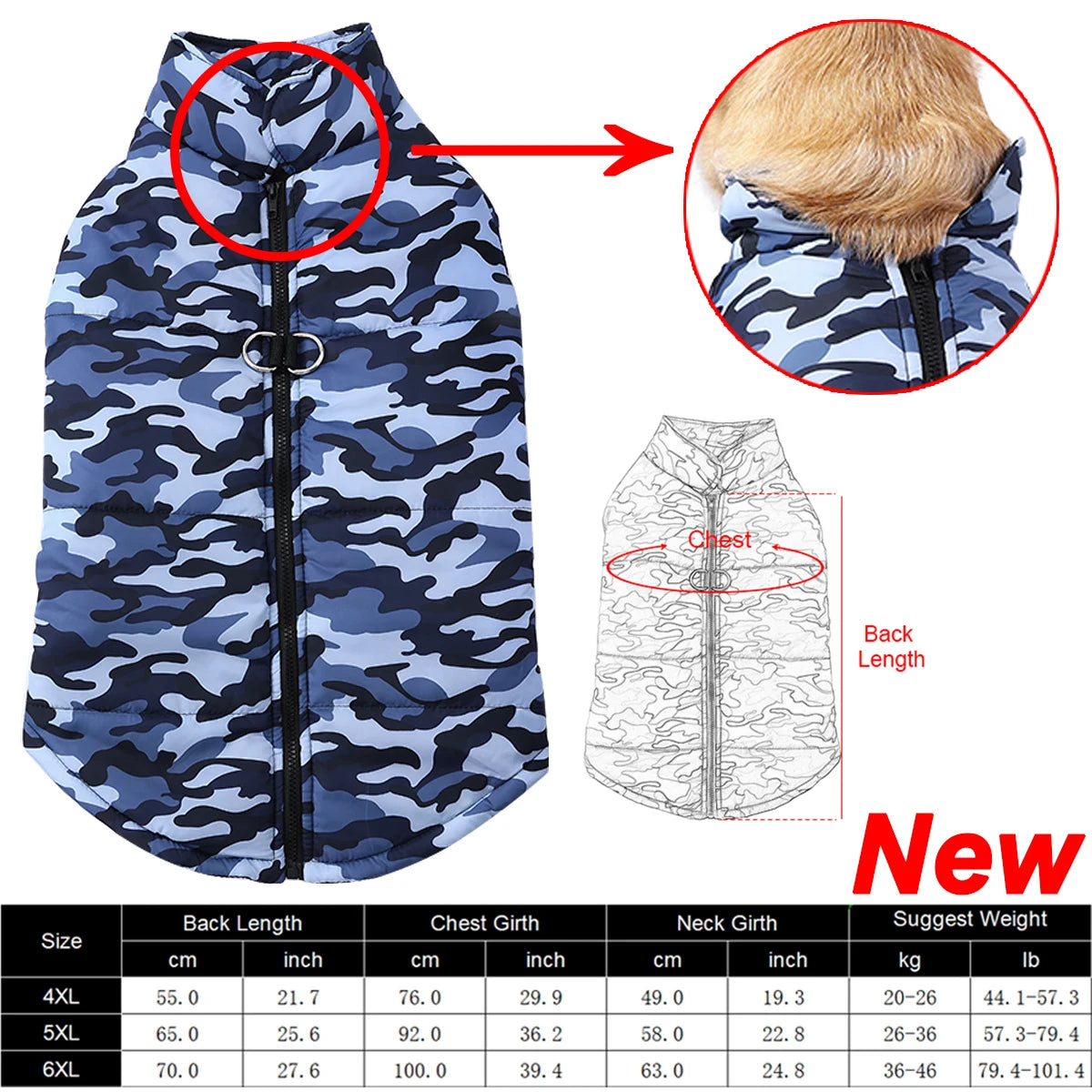 Winter Dog Clothes Coat Waterproof Puppy Cat Jacket For Large Dogs Camouflage Print Warm Windproof Pet Labrodor Apparel Costume