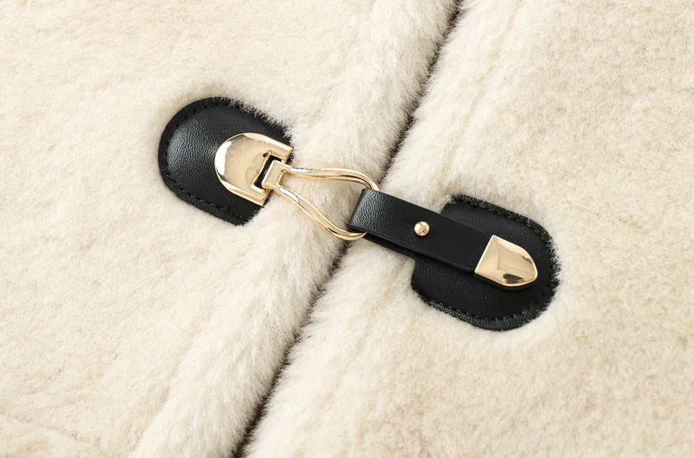 TRZA-Thick Warm Faux Fur Jacket for Women, Long Sleeve Coat, Front Toggle, Female Outerwear, Chic Tops, Fashion