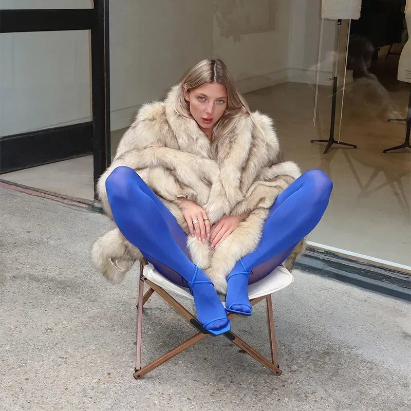 Winter Lady Luxurious Lapel Faux Fur Coats Fashion High Street Long Sleeve Oversize Cardigan Jacket Thick Warm Female Outerwear