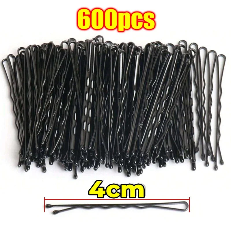 60/600pcs Black Straight Line Hair Clip U-shaped Needle Lady Hairpins Curly Wavy Grips Women Bobby Pins Styling Hair Accessories