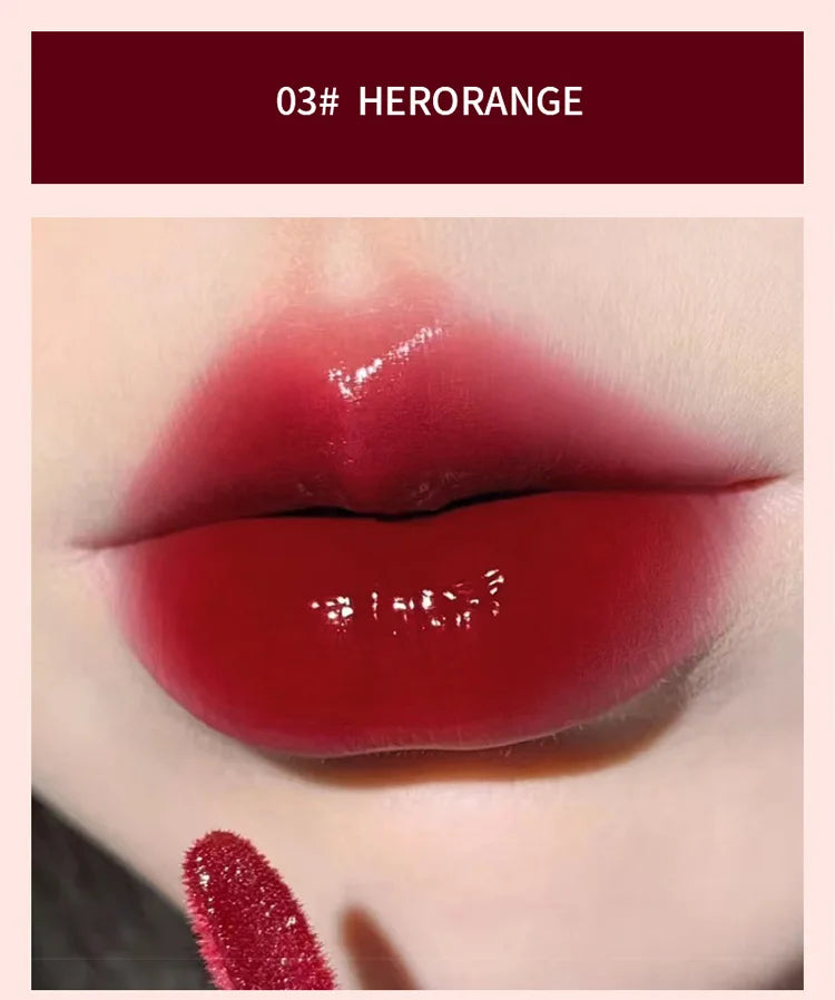 Lightly Glass Water Gloss Herorange Lip Glaze Mirror Moisturizing Plump Lips Not Easy To Stick To The Cup Long-Lasting Makeup