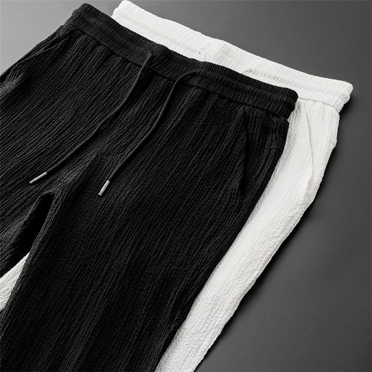 Ice Silk Qui Dry Linen Set Men Summer Thin Loose Set ort Sve Nine Points Pants Two Piece Set Trendy Casual Sportswear