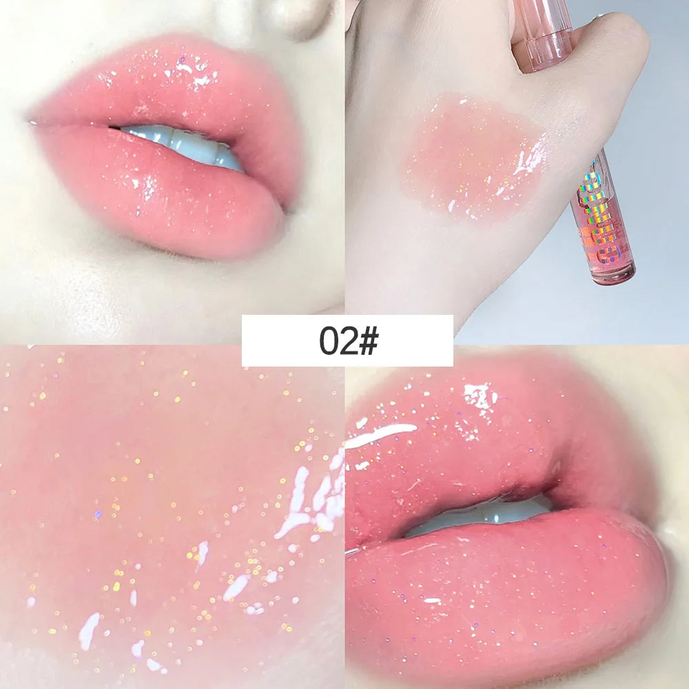 4 PCS Water-gloss Mirror Jelly Lip Gloss Moisturizes Lips Shimmers With Fine Pearls Brightens Lip Color