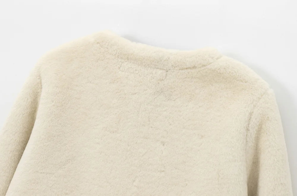 TRZA-Thick Warm Faux Fur Jacket for Women, Long Sleeve Coat, Front Toggle, Female Outerwear, Chic Tops, Fashion