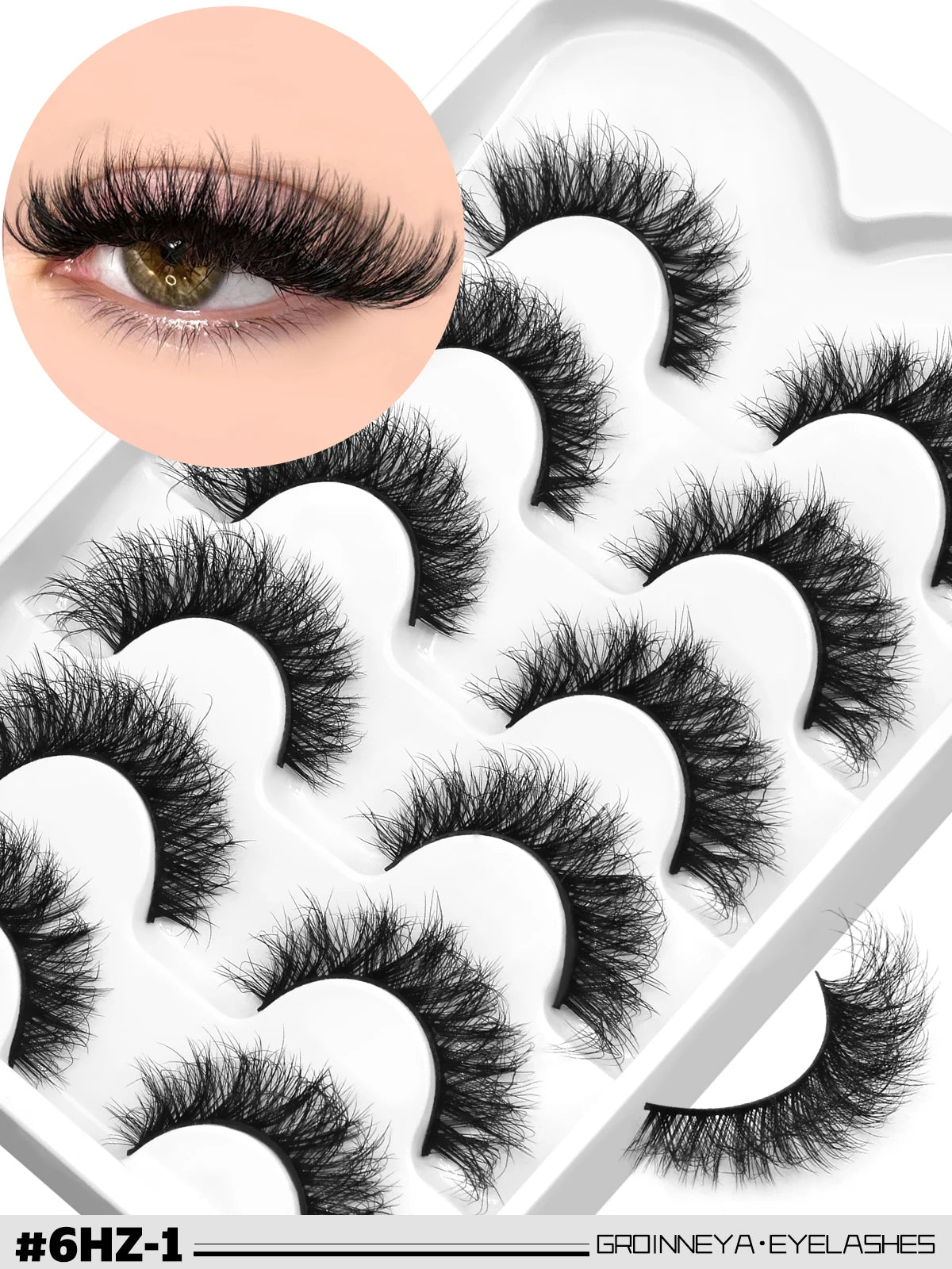 GROINNEYA 3D Mink Lashes Cat Eyelashes Fluffy Wispy Volume Lashes Natural Feathery Effect Lightweight Flexible Band Fake Lashes