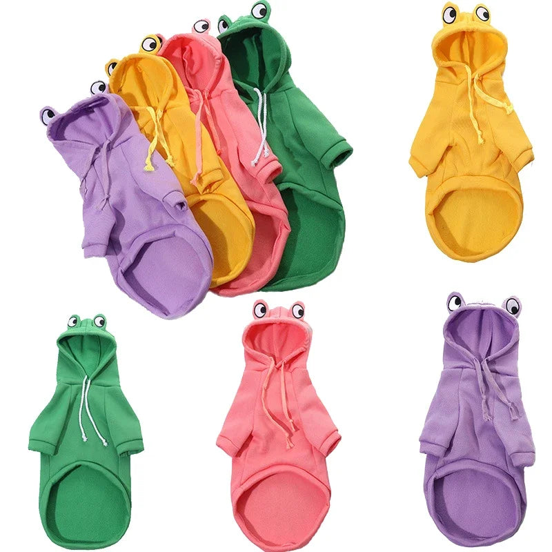 Autumn Winter Dog Hoodies for Small Dogs Cat Cute Frog Print French Bulldog Puppy Soft Warm Fleece Costume Chihuahua Sweatshirts
