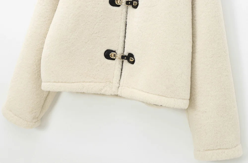 TRZA-Thick Warm Faux Fur Jacket for Women, Long Sleeve Coat, Front Toggle, Female Outerwear, Chic Tops, Fashion