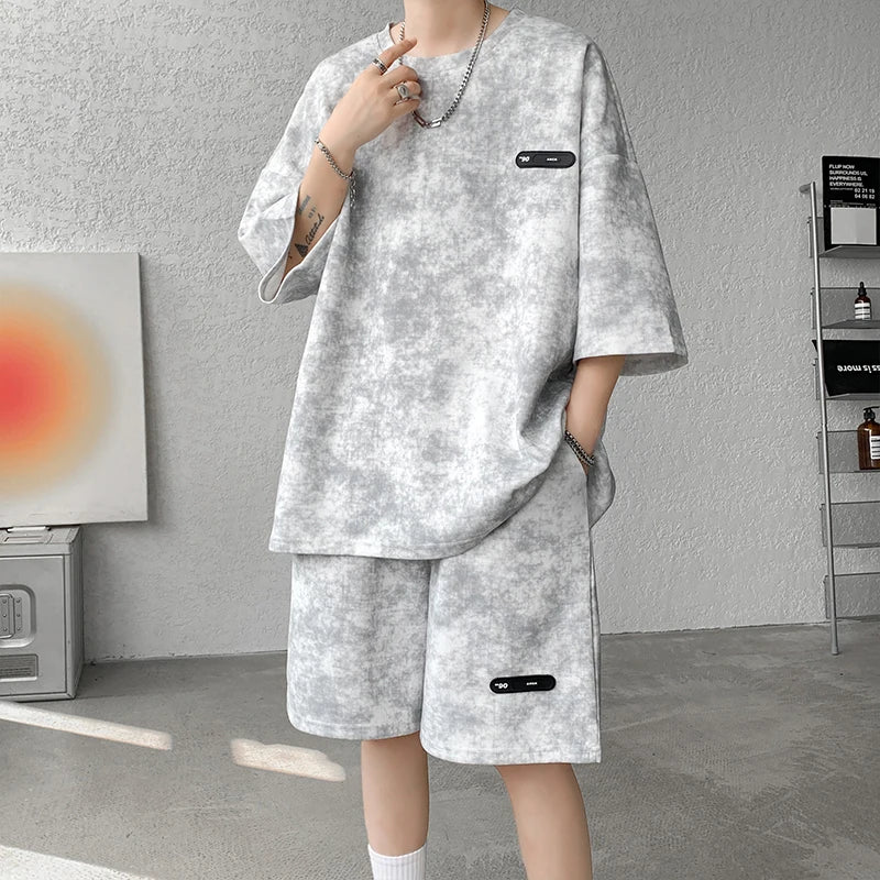 Loose Spor Men's ort Sve Tie-Dye Set Summer Faion Casual Versatile Teenage Boys' Outfit Comfortable Breathable