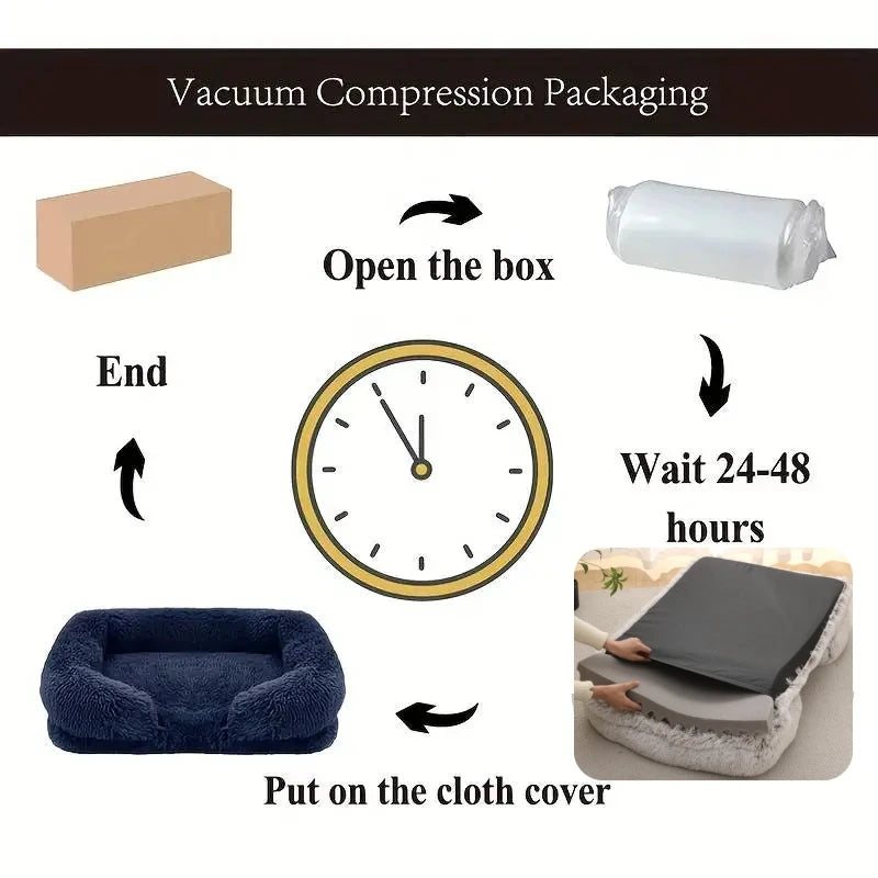 Sofa Style Furry Pet Bed - Rectangular Plush Dog Cat Bed in Warm Earthy Colours, Soft Cozy Sleeping Cushion Mat for Kennel Sofa