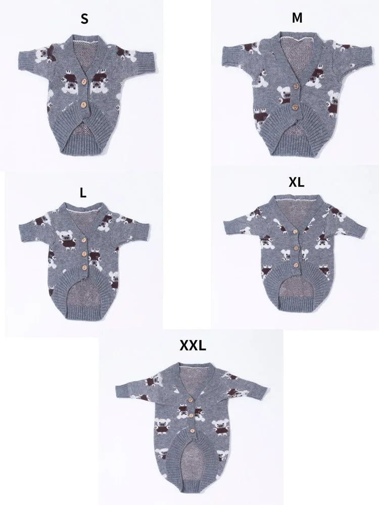 Cuddly Bear Button-Up Dog Cardigan,Cozy & Chic Polyester Knit Sweater, Winter Warmth for Small Breeds