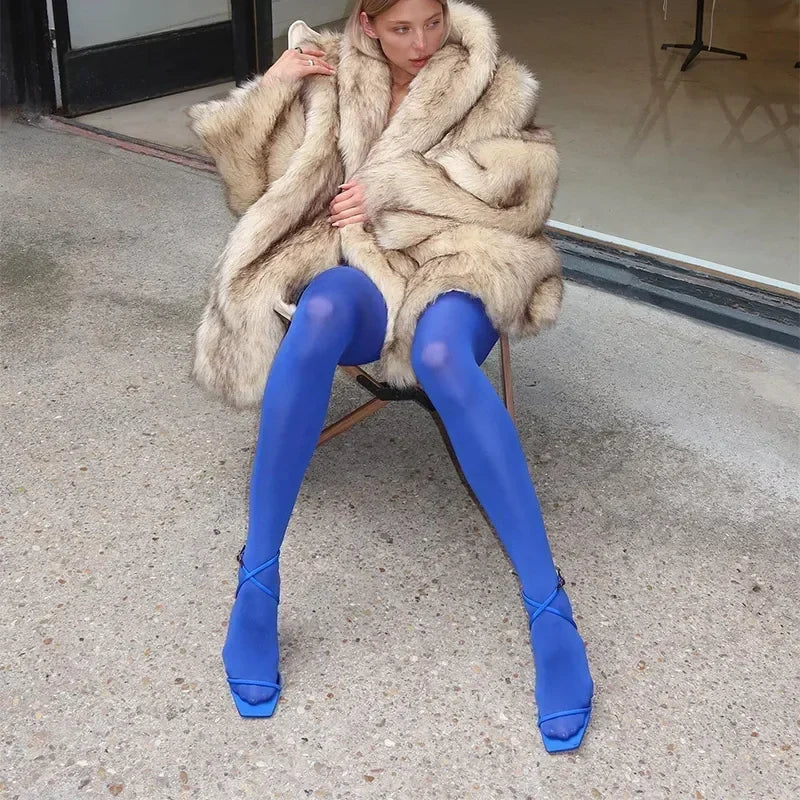 Winter Lady Luxurious Lapel Faux Fur Coats Fashion High Street Long Sleeve Oversize Cardigan Jacket Thick Warm Female Outerwear