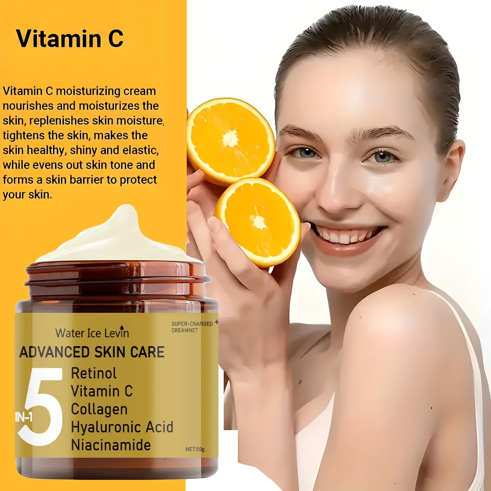 Facial Cream Contains Hyaluronic Acid, Collagen, Retinol and Niacinamide Moisturizes and Nutrition, Soft, Elasticity, and Energetic Skin