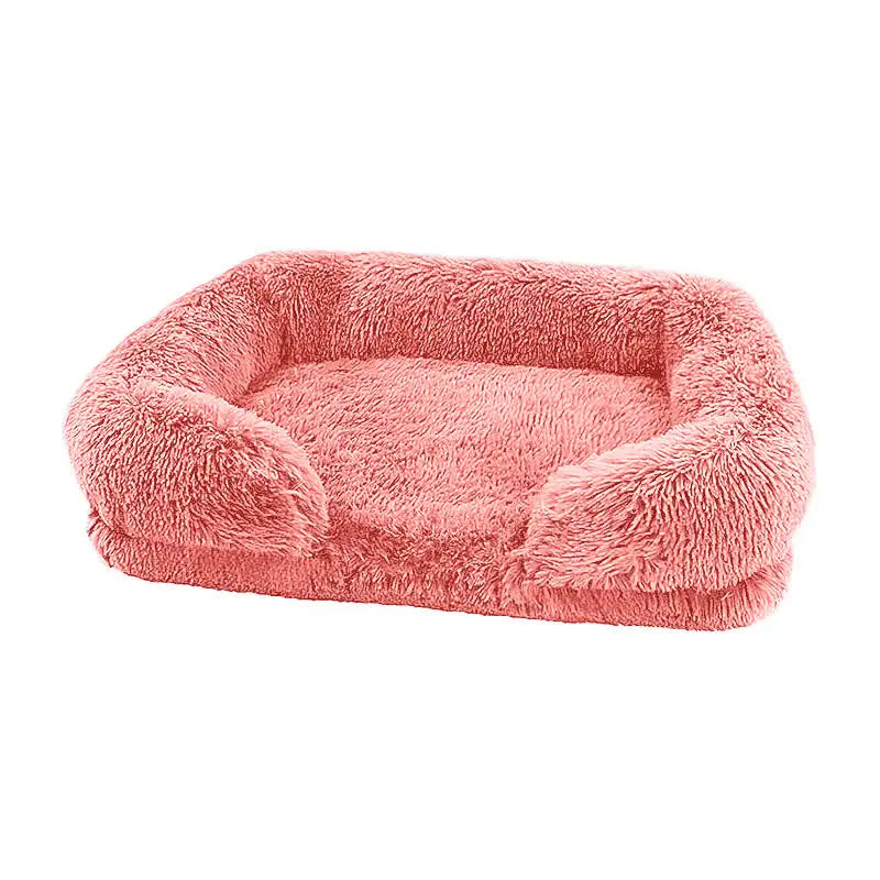 Sofa Style Furry Pet Bed - Rectangular Plush Dog Cat Bed in Warm Earthy Colours, Soft Cozy Sleeping Cushion Mat for Kennel Sofa