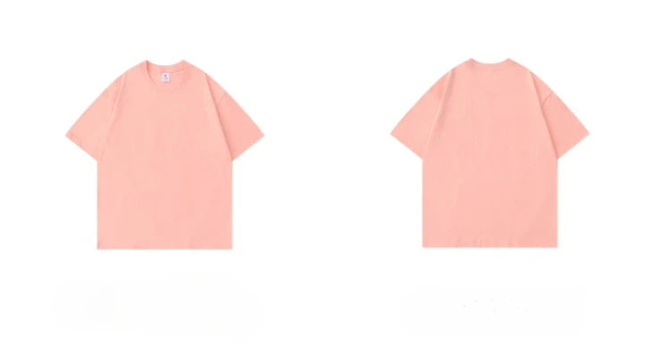 Beige 300g Heavyweight Cotton Short Sleeved T-shirt Summer Round Neck Loose and Base Shirt for Men Women Basic Tee