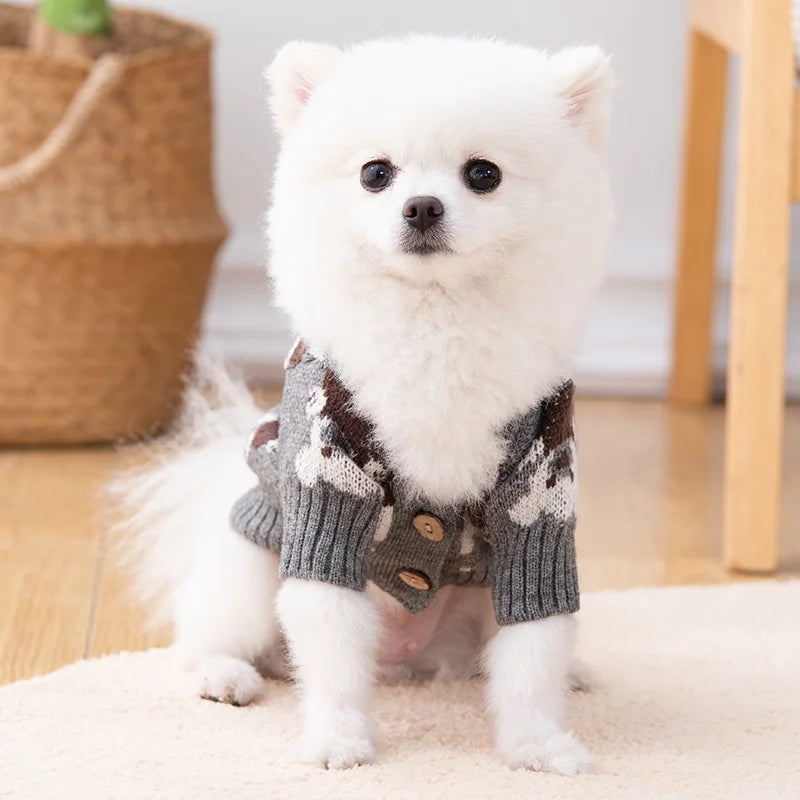 Cuddly Bear Button-Up Dog Cardigan,Cozy & Chic Polyester Knit Sweater, Winter Warmth for Small Breeds