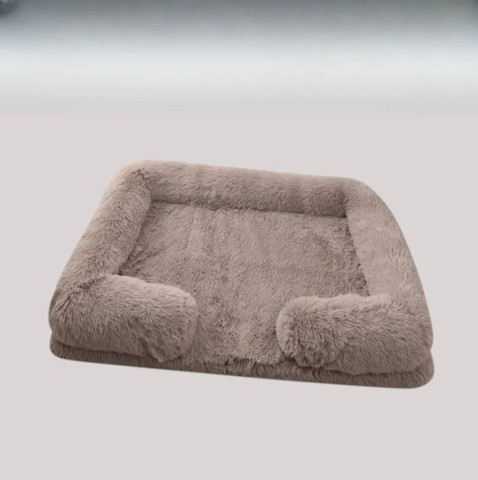 Sofa Style Furry Pet Bed - Rectangular Plush Dog Cat Bed in Warm Earthy Colours, Soft Cozy Sleeping Cushion Mat for Kennel Sofa