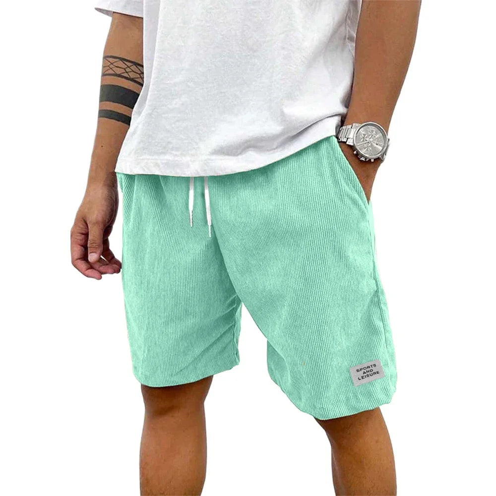 Summer Men Lightweight Corduroy Sweatpants Casual Shorts Men's Beach Shorts Basketball Short Solid Color Label Streetwear Men
