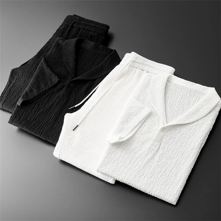 Ice Silk Qui Dry Linen Set Men Summer Thin Loose Set ort Sve Nine Points Pants Two Piece Set Trendy Casual Sportswear