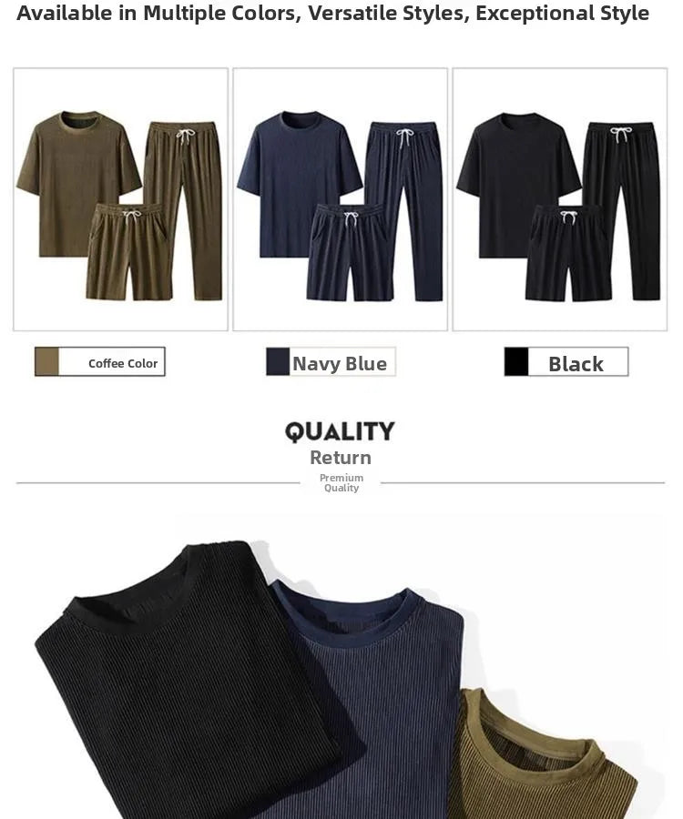 Ice Silk Sportswear Set Men's Summer Thin Casual Pants ort Sve Qui Dry Drapey Clothes  Lightweight Outfit