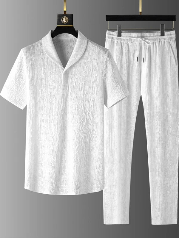 Ice Silk Qui Dry Linen Set Men Summer Thin Loose Set ort Sve Nine Points Pants Two Piece Set Trendy Casual Sportswear