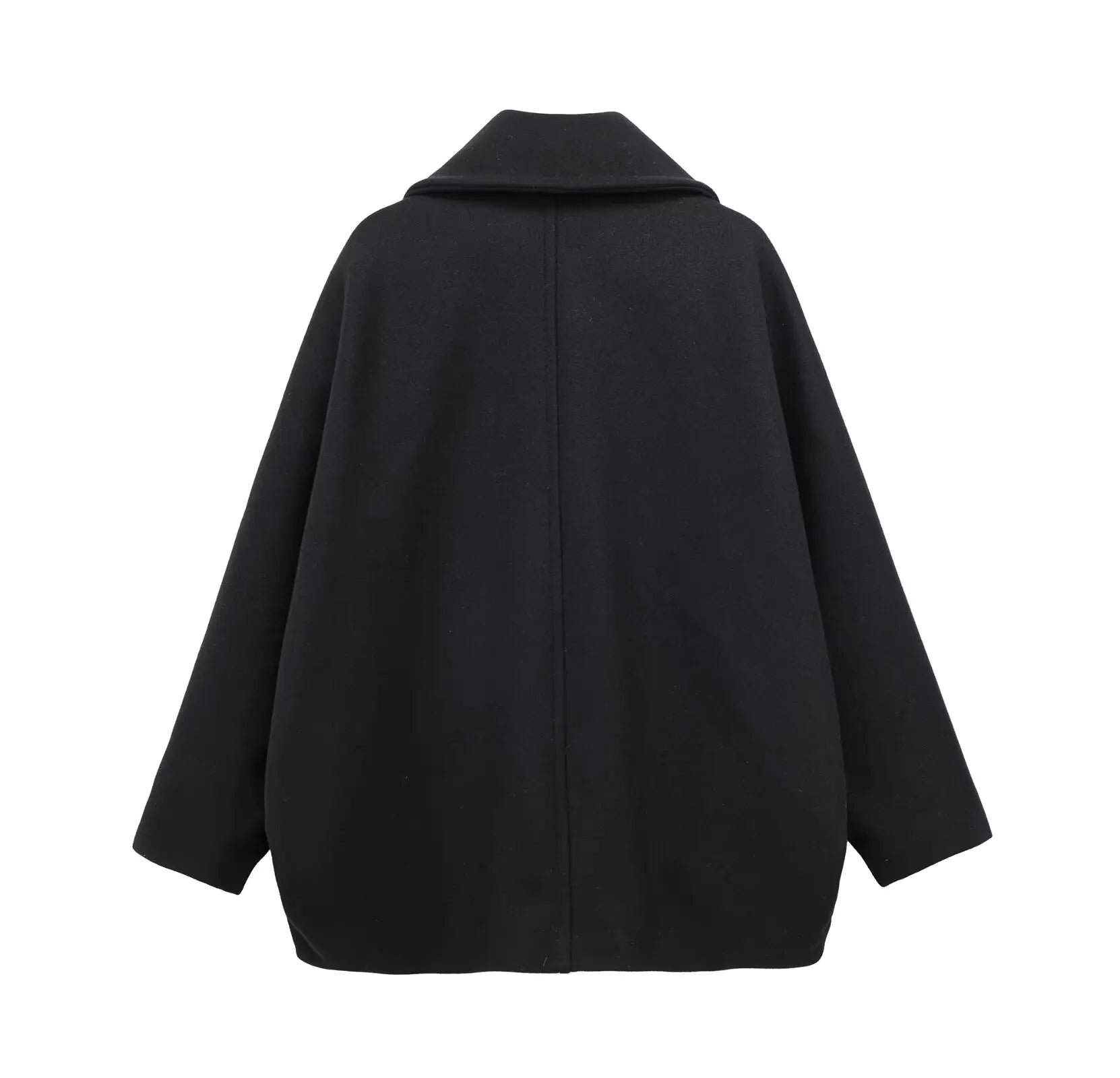 TRAFZA Winter Women's Loose Short Jacket Stand Collar Long Sleeve Button Casual Jacket Women's Wool Blended Khaki Top Y2K