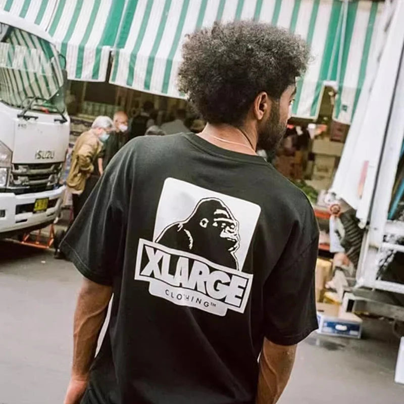 2025 Heavy American High Street Hip Hop Gorilla Alphabet Printed Round Neck Cotton Short Sleeve T-shirt for Men and Women