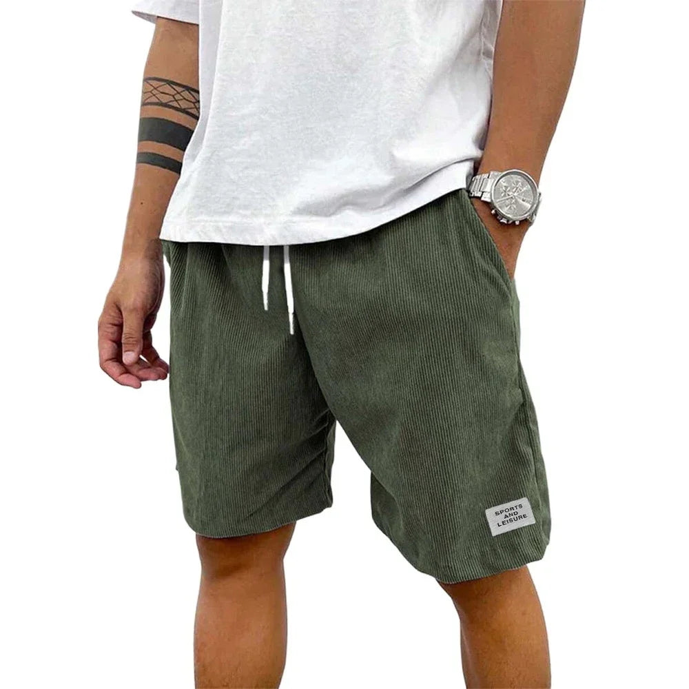 Summer Men Lightweight Corduroy Sweatpants Casual Shorts Men's Beach Shorts Basketball Short Solid Color Label Streetwear Men
