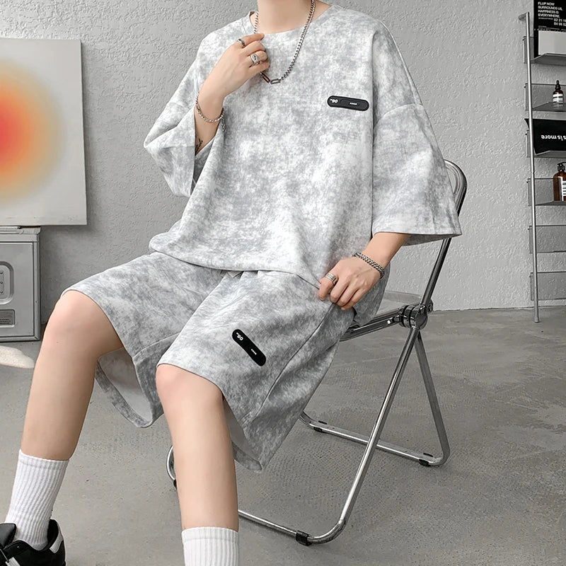 Loose Spor Men's ort Sve Tie-Dye Set Summer Faion Casual Versatile Teenage Boys' Outfit Comfortable Breathable