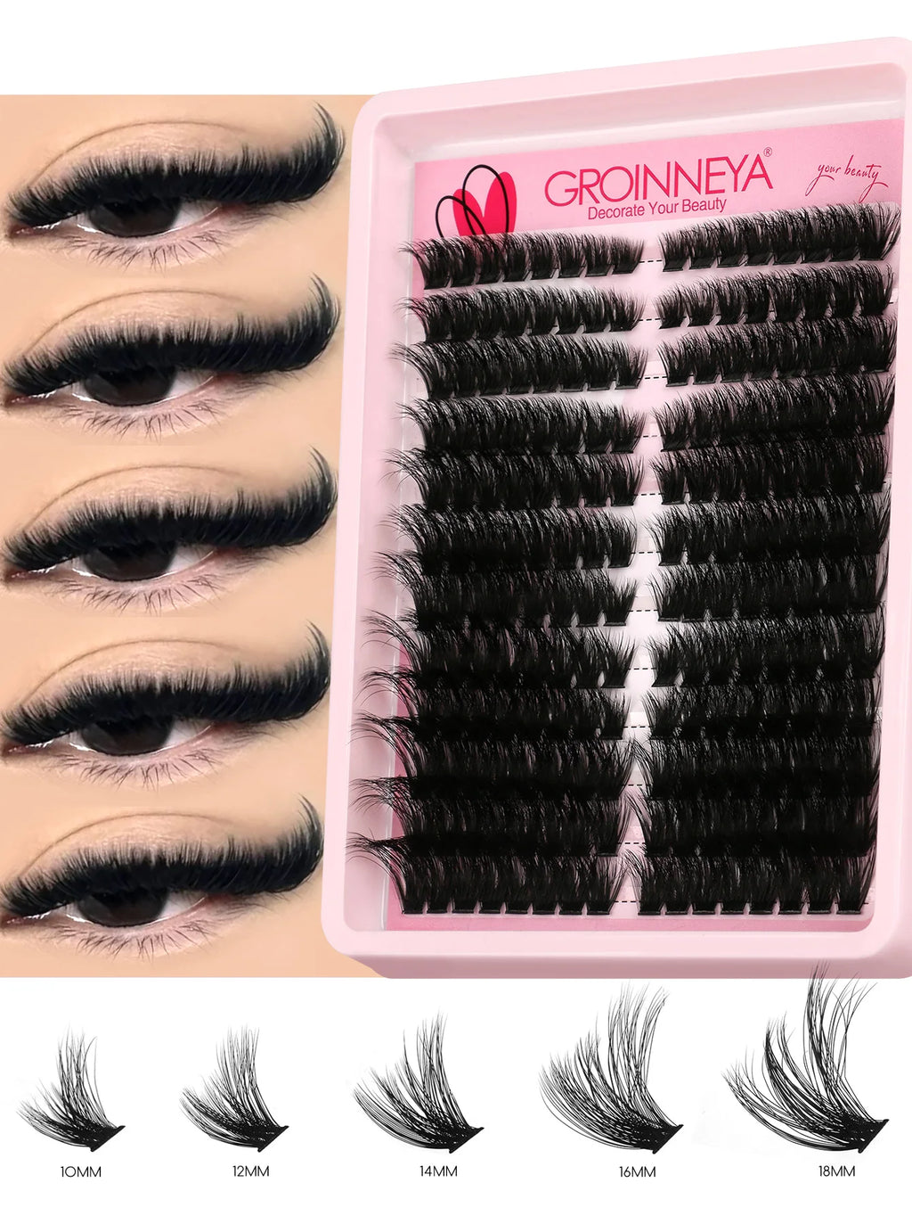 GROINNEYA Lashes Clusters Cat Eyelashes Wispy Individual Lashes Extensions Volume Fluffy Clusters Lashes DIY Eyelashes Makeup