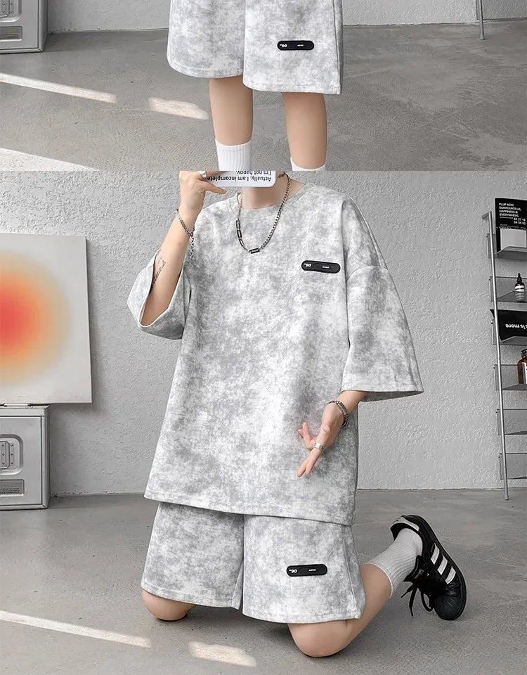 Loose Spor Men's ort Sve Tie-Dye Set Summer Faion Casual Versatile Teenage Boys' Outfit Comfortable Breathable