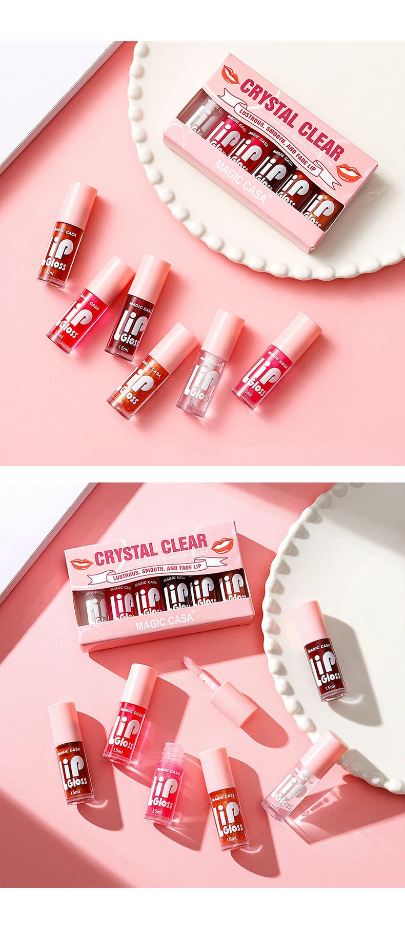 MAGIC CASA 6pcs/set Small bottle Hydrating Jelly Lip Oil long-lasting Moisturizing  smooth shimmering Lip Hydrating Liquid