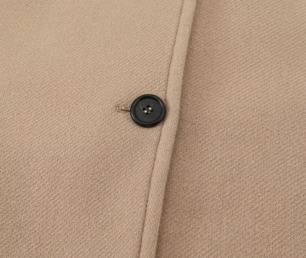 TRAFZA Winter Women's Loose Short Jacket Stand Collar Long Sleeve Button Casual Jacket Women's Wool Blended Khaki Top Y2K