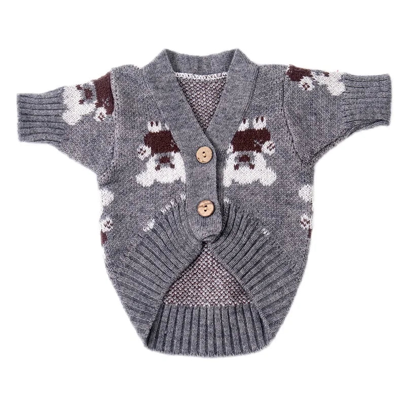 Cuddly Bear Button-Up Dog Cardigan,Cozy & Chic Polyester Knit Sweater, Winter Warmth for Small Breeds