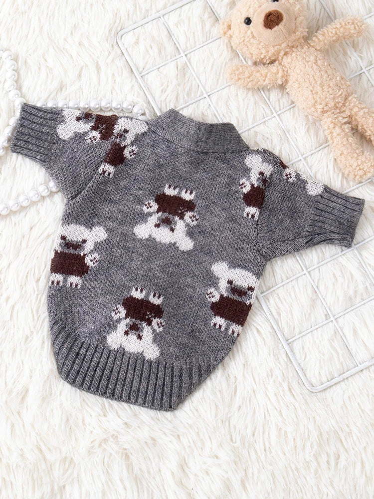 Cuddly Bear Button-Up Dog Cardigan,Cozy & Chic Polyester Knit Sweater, Winter Warmth for Small Breeds