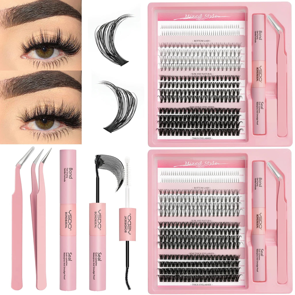Lash Clusters Set DIY Lashes Extension Kit Individual Eyelash Kit 5-16mm Lash Clusters with Bond and Seal and Lash Applicator
