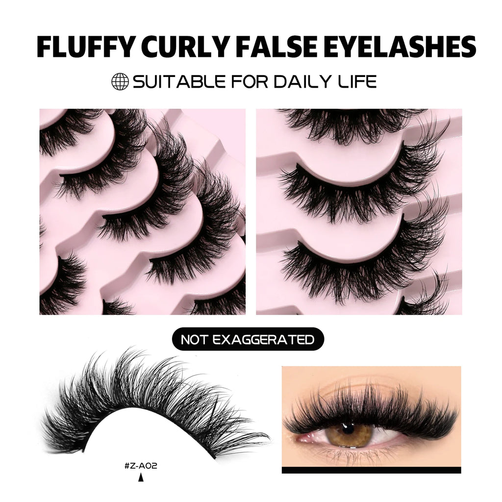 GROINNEYA 3D Mink Lashes Cat Eyelashes Fluffy Wispy Volume Lashes Natural Feathery Effect Lightweight Flexible Band Fake Lashes