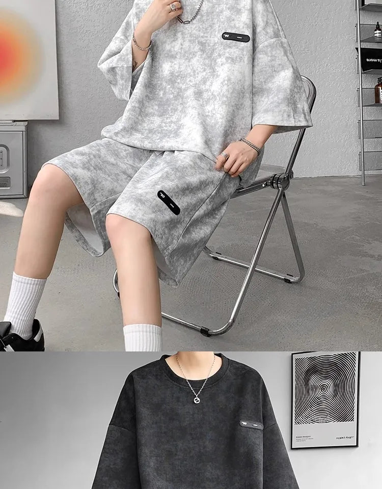 Loose Spor Men's ort Sve Tie-Dye Set Summer Faion Casual Versatile Teenage Boys' Outfit Comfortable Breathable