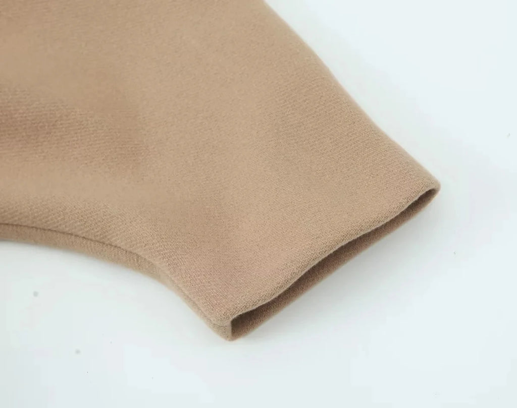 TRAFZA Winter Women's Loose Short Jacket Stand Collar Long Sleeve Button Casual Jacket Women's Wool Blended Khaki Top Y2K