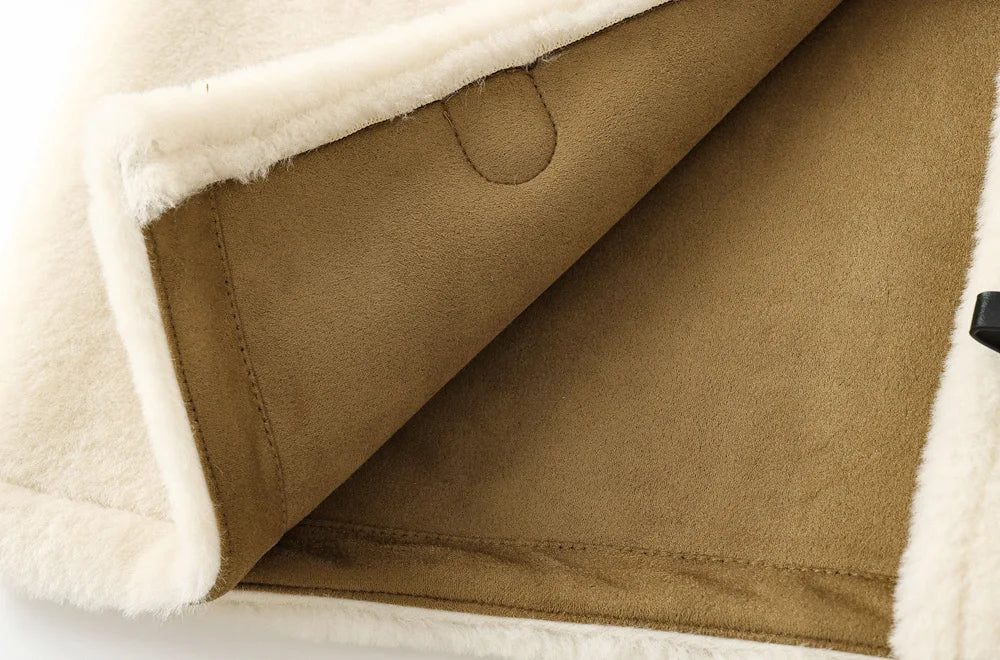 TRZA-Thick Warm Faux Fur Jacket for Women, Long Sleeve Coat, Front Toggle, Female Outerwear, Chic Tops, Fashion