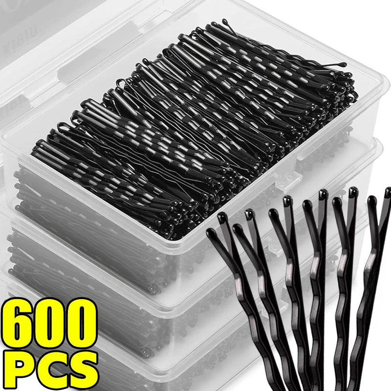 60/600pcs Black Straight Line Hair Clip U-shaped Needle Lady Hairpins Curly Wavy Grips Women Bobby Pins Styling Hair Accessories