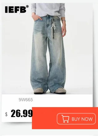 IEFB Summer Men's Denim Pants Old Blue Washed Male Jeans Straight Casual Menwear Loose Wide Leg Trousers New Fashion 9C354