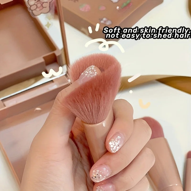 5Pcs Portable Makeup Brush Set With Mirror -  Foldable Travel Kit ，Mini Makeup Brush Set Travel Makeup Brush Set