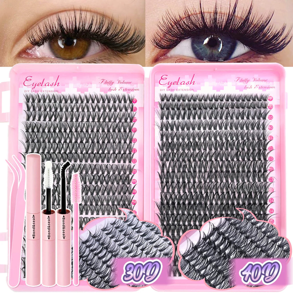 DIY Lash Extension Kit 720pcs Lash Clusters Individual Eyelashes Kit with Lash Bond and Seal Wispy Natural Mange Lashes