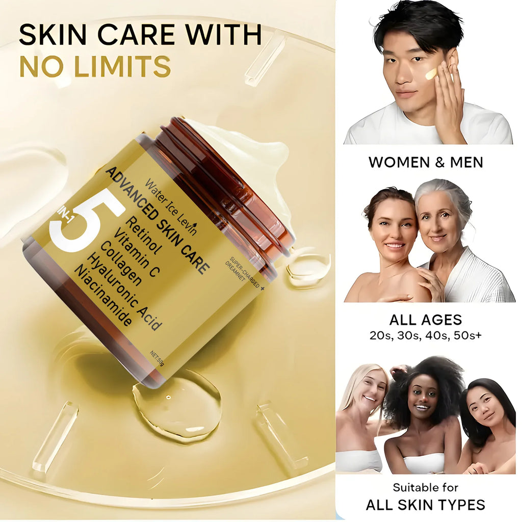 Facial Cream Contains Hyaluronic Acid, Collagen, Retinol and Niacinamide Moisturizes and Nutrition, Soft, Elasticity, and Energetic Skin