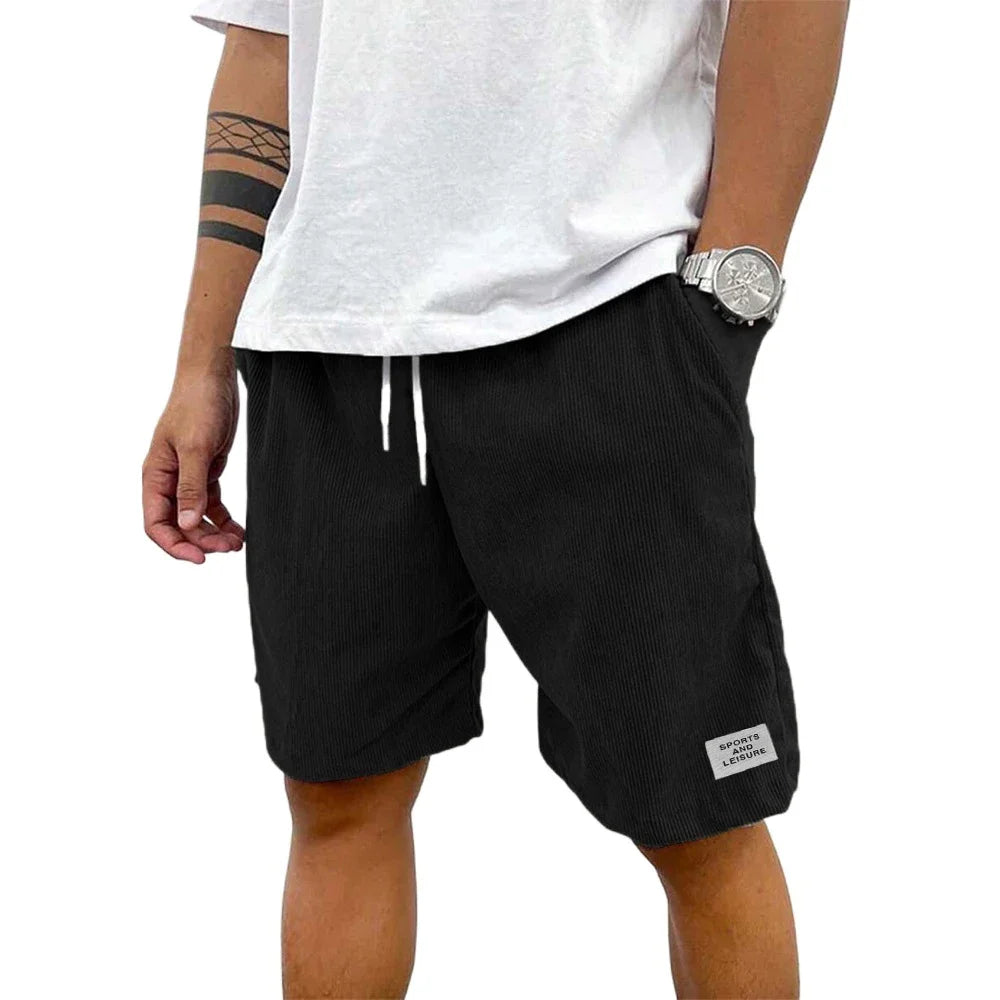 Summer Men Lightweight Corduroy Sweatpants Casual Shorts Men's Beach Shorts Basketball Short Solid Color Label Streetwear Men
