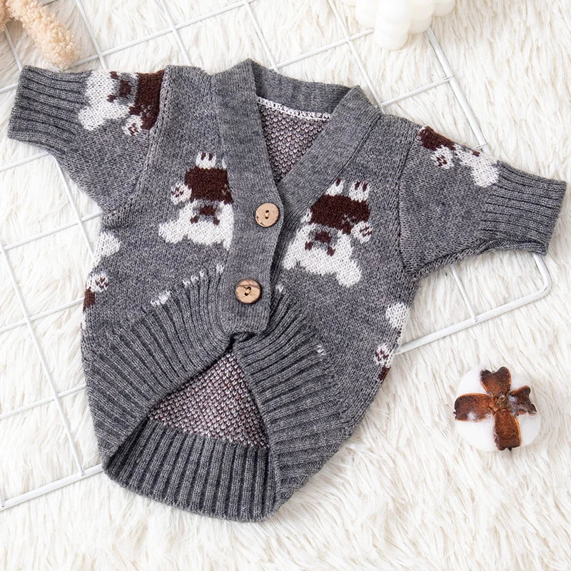Cuddly Bear Button-Up Dog Cardigan,Cozy & Chic Polyester Knit Sweater, Winter Warmth for Small Breeds