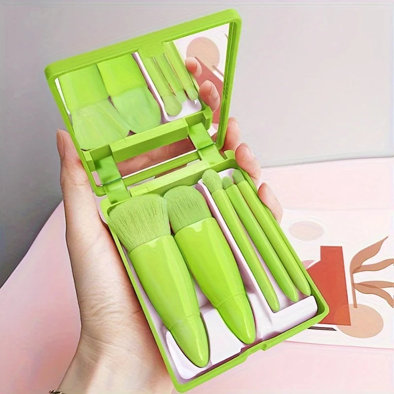5Pcs Portable Makeup Brush Set With Mirror -  Foldable Travel Kit ，Mini Makeup Brush Set Travel Makeup Brush Set