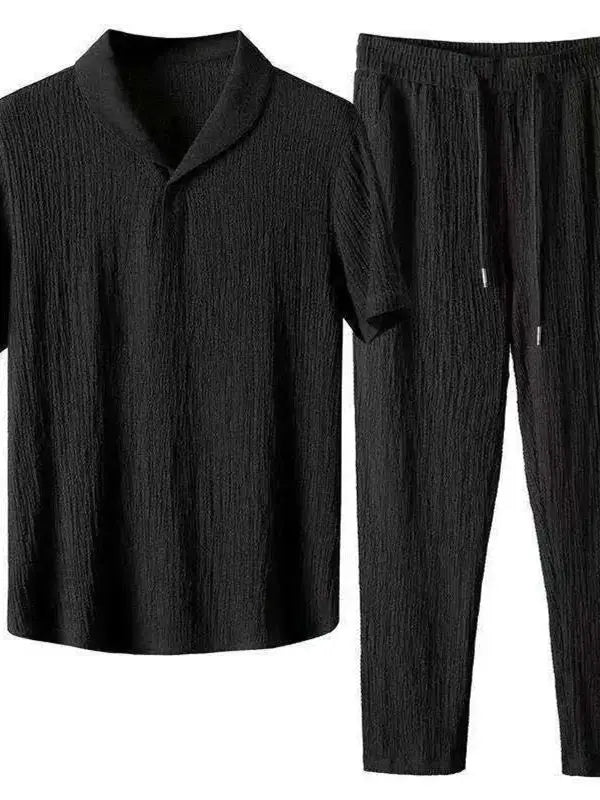 Ice Silk Qui Dry Linen Set Men Summer Thin Loose Set ort Sve Nine Points Pants Two Piece Set Trendy Casual Sportswear