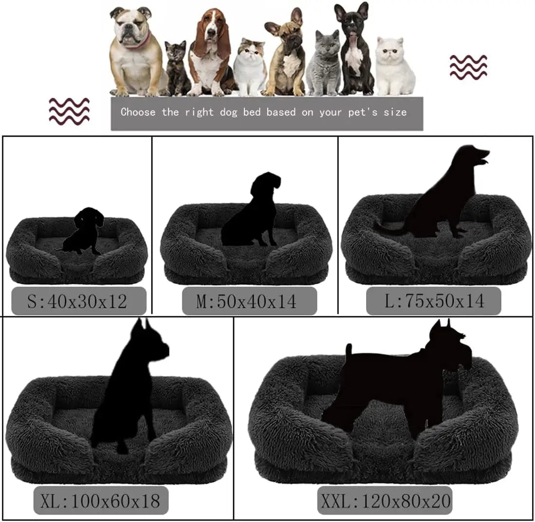 Sofa Style Furry Pet Bed - Rectangular Plush Dog Cat Bed in Warm Earthy Colours, Soft Cozy Sleeping Cushion Mat for Kennel Sofa
