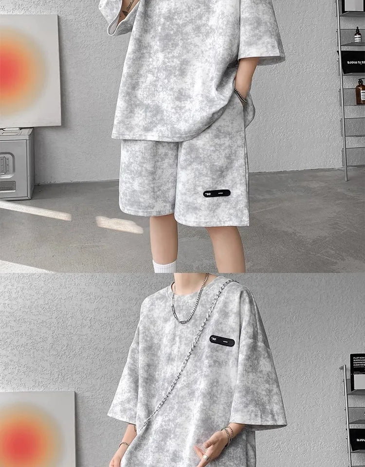 Loose Spor Men's ort Sve Tie-Dye Set Summer Faion Casual Versatile Teenage Boys' Outfit Comfortable Breathable